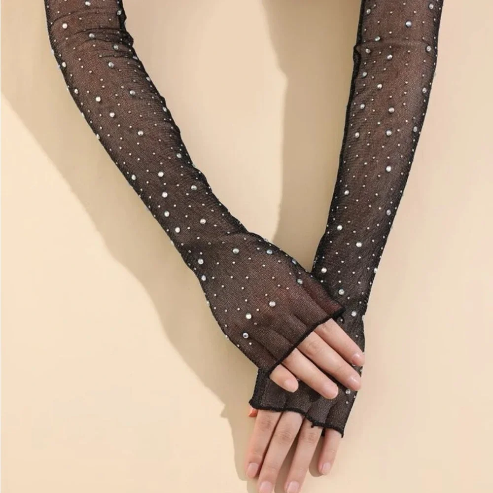 1pair Women Rhinestone Decor Luxury Arm Sleeves, For Party